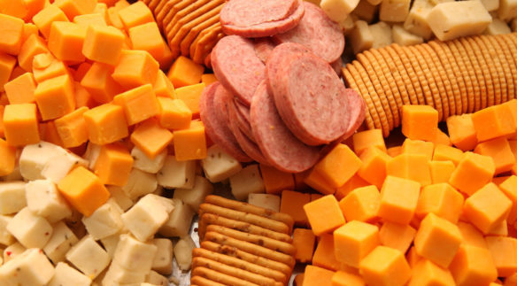 Tray of different meats, cheeses and crackers